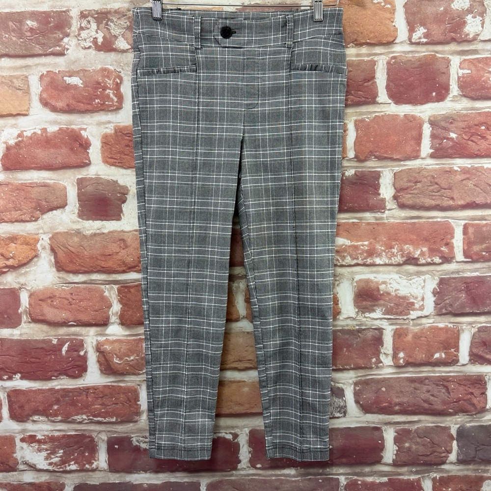 Soho Pants Women's Large Petite Black White Plaid Cropped Skinny Trousers